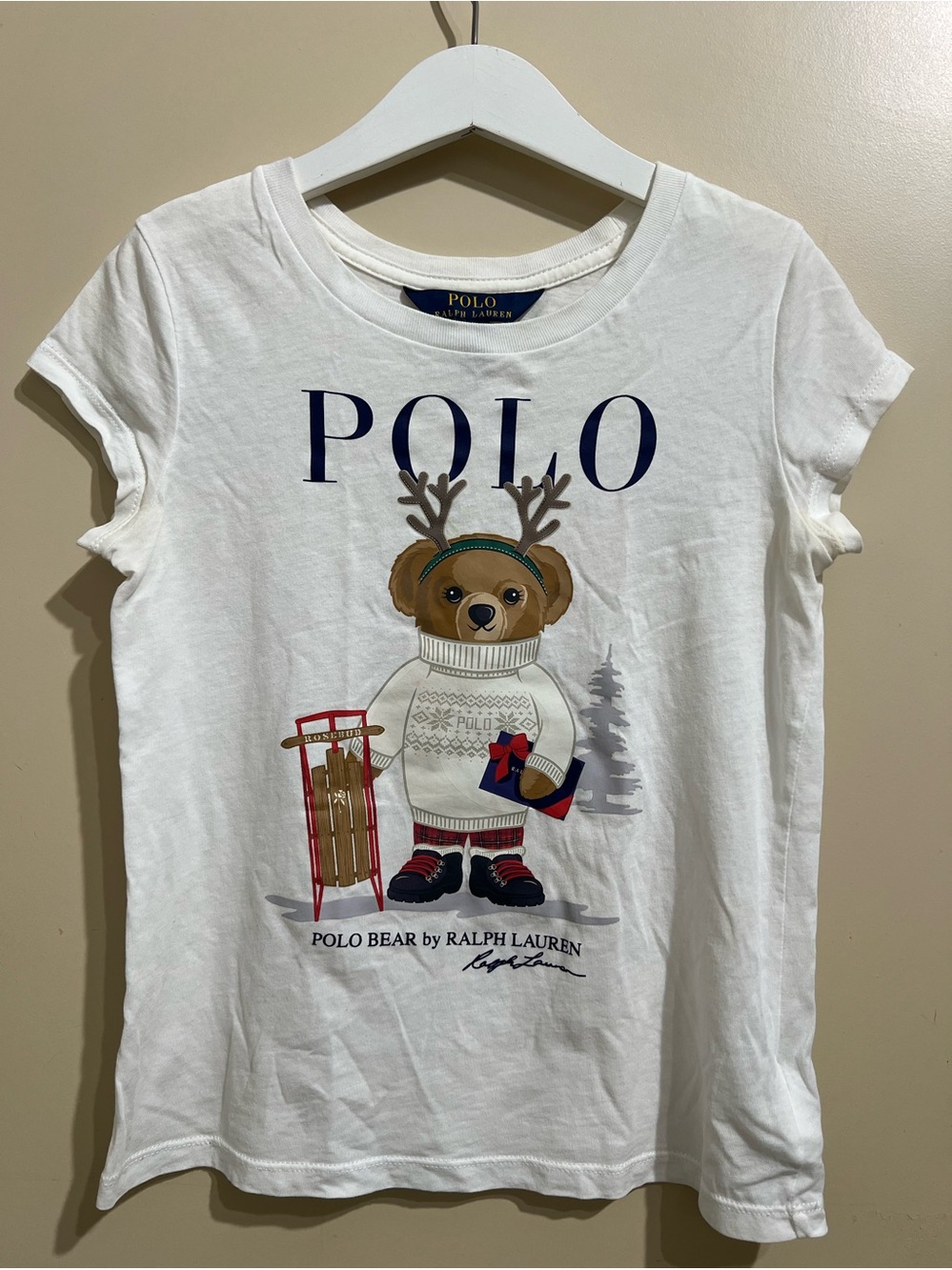Ralph Lauren White Polo Teddy Bear Graphic T Shirt Size 7 S/P popular